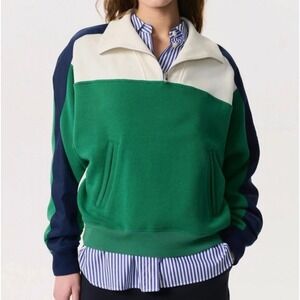 Rag & Bone Green Colorblock Vintage Terry Half-Zip Sweatshirt Sweater  Medium